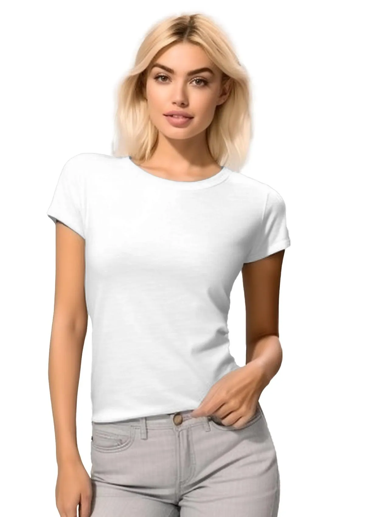 Perfect TShirt Co Women's Short Sleeve Crew Neck White Slim Fit T-Shirt