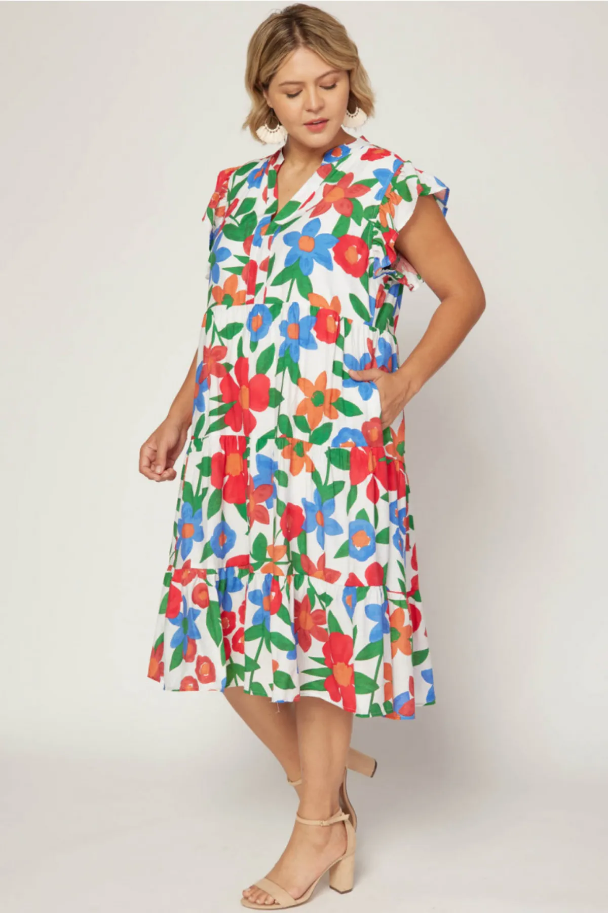 Plus Fiesta Floral Midi Dress