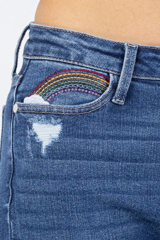 Rainbow Embroidery Crop Straight