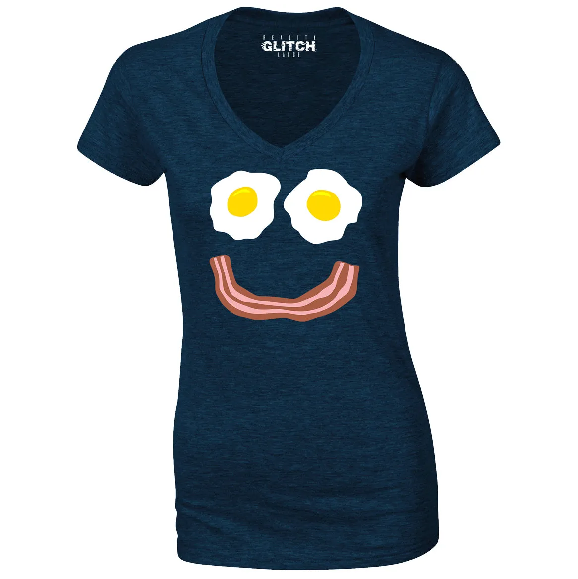 Reality Glitch Bacon and Eggs Smile Womens T-Shirt - V-Neck