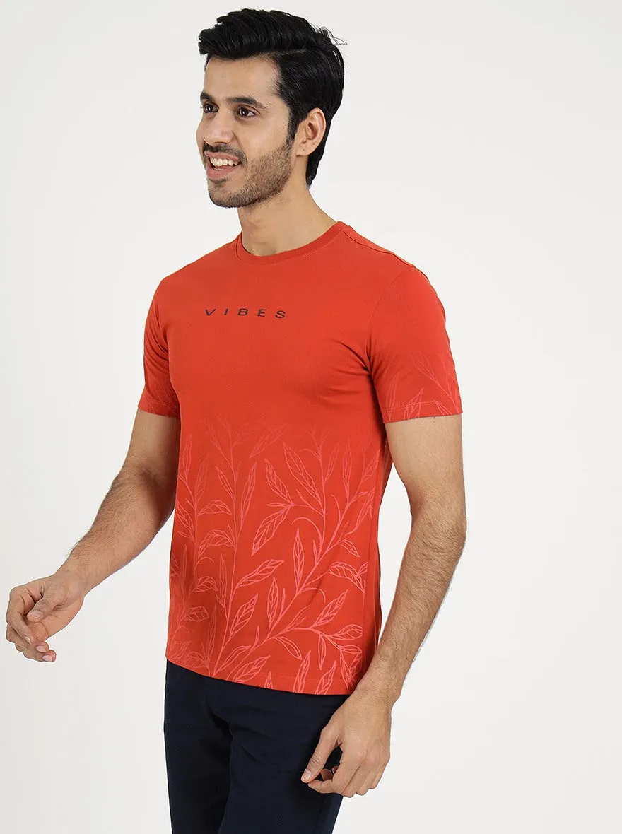 Red Printed Slim Fit T-Shirt | Greenfibre