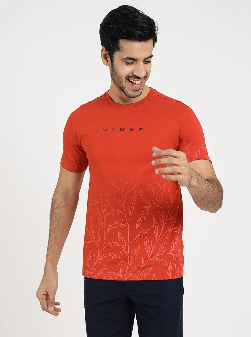 Red Printed Slim Fit T-Shirt | Greenfibre