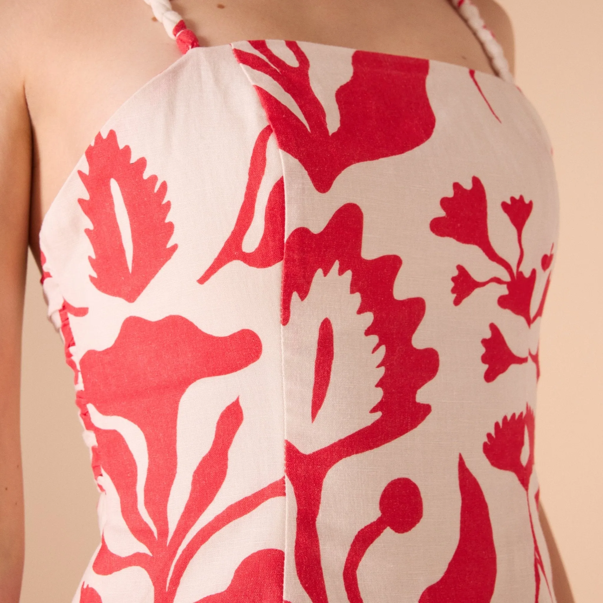 Red Sleeveless Printed Midi Dress