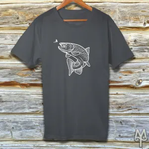 Rising Trout, white logo t-shirt