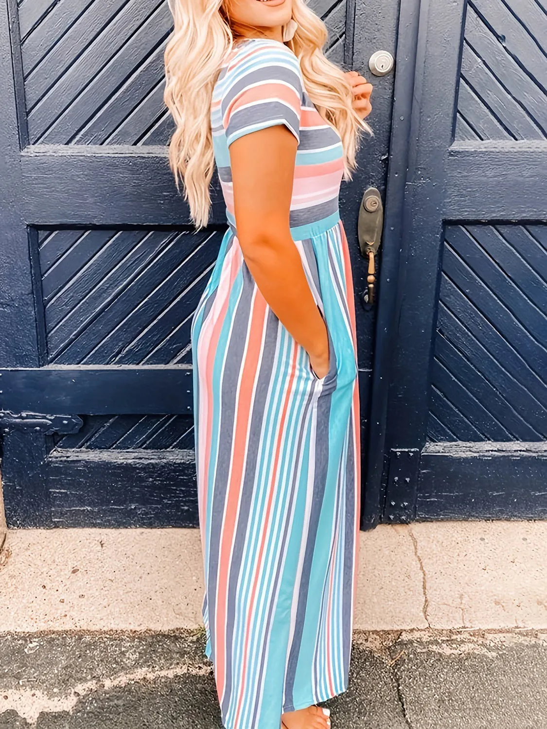 Ronan Full Size Striped Round Neck Short Sleeve Dress