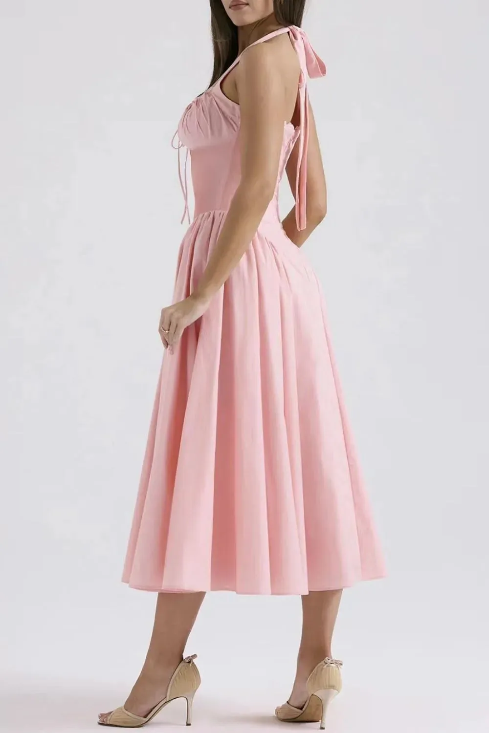 Ruched Halter Neck Midi Dress