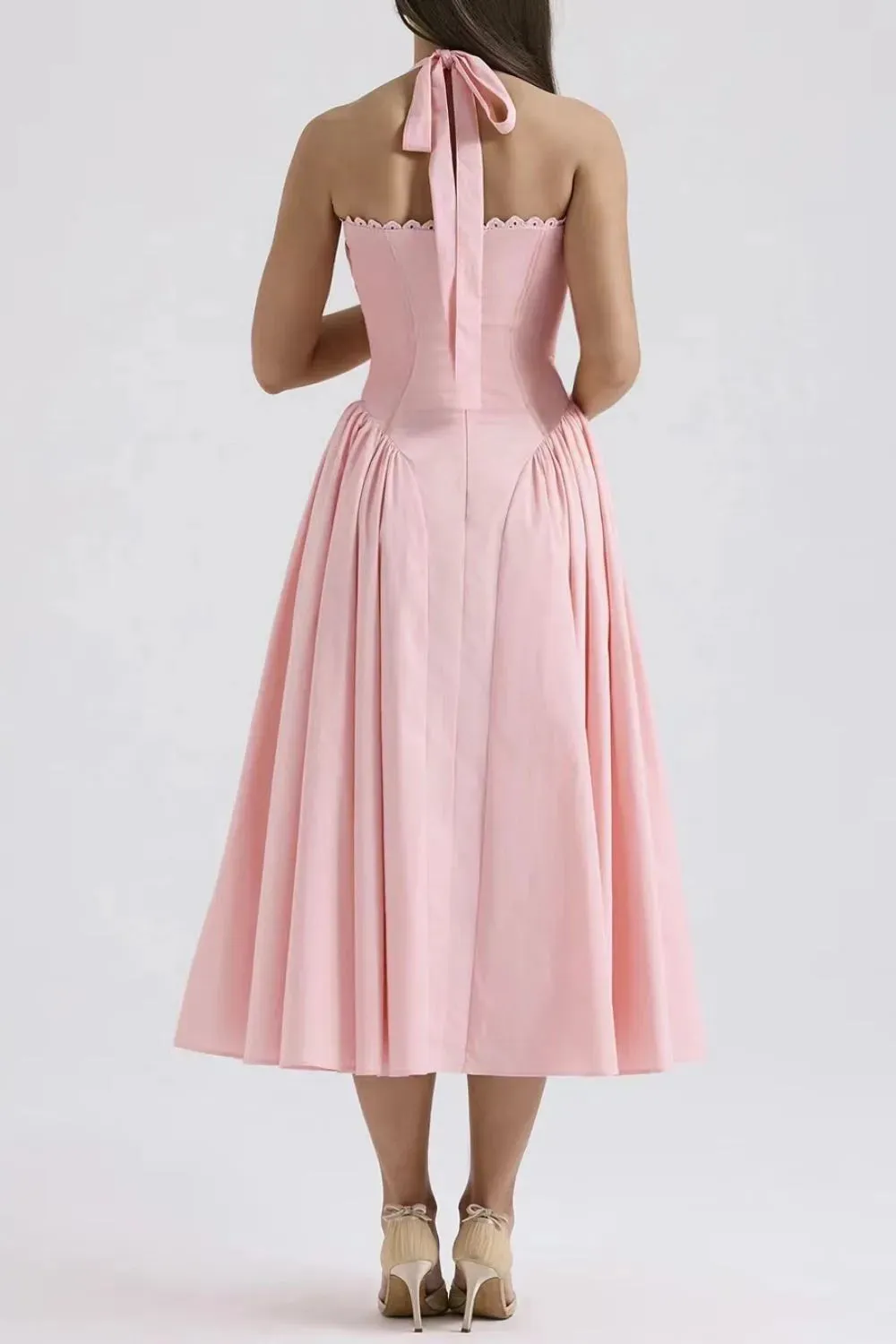Ruched Halter Neck Midi Dress