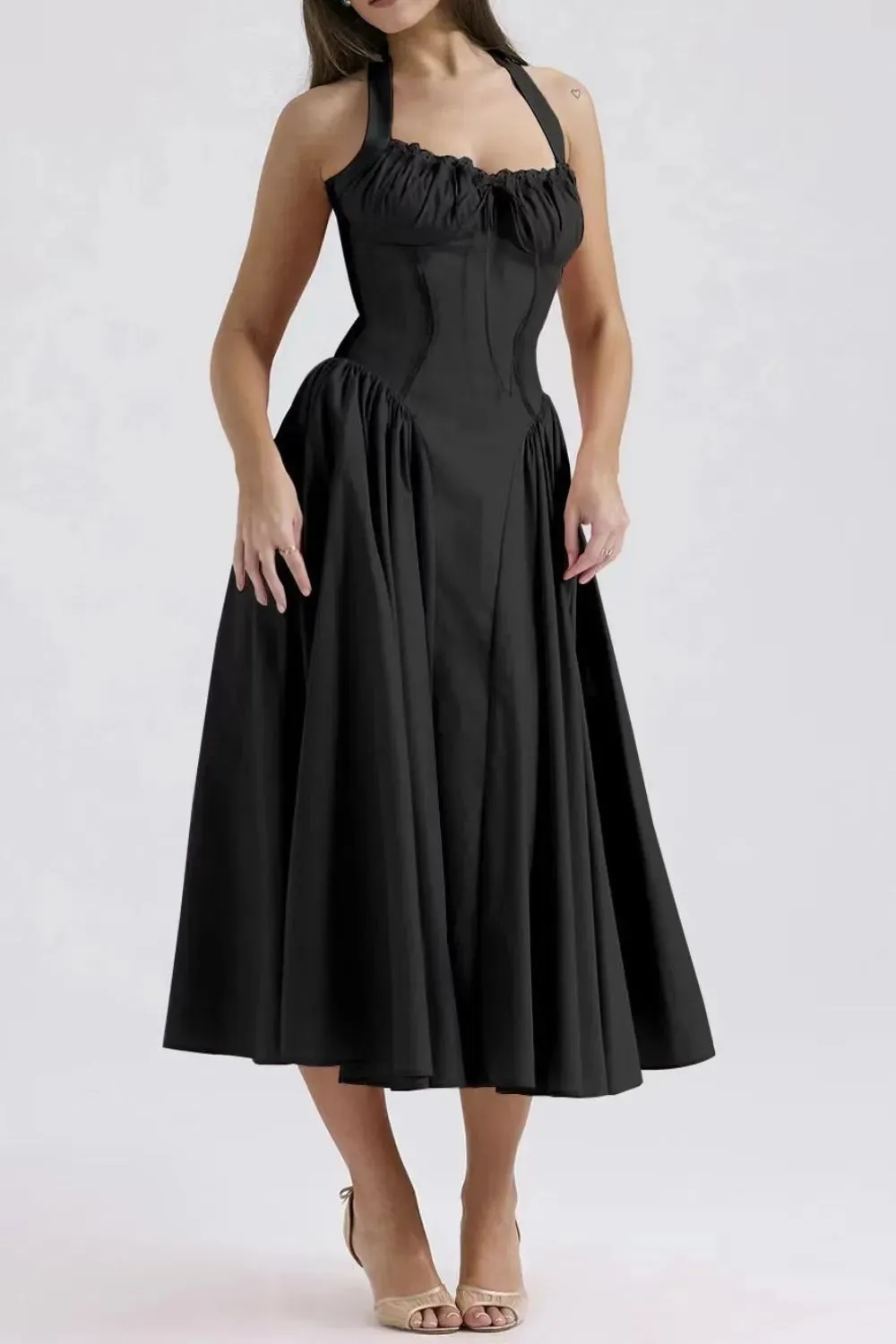 Ruched Halter Neck Midi Dress