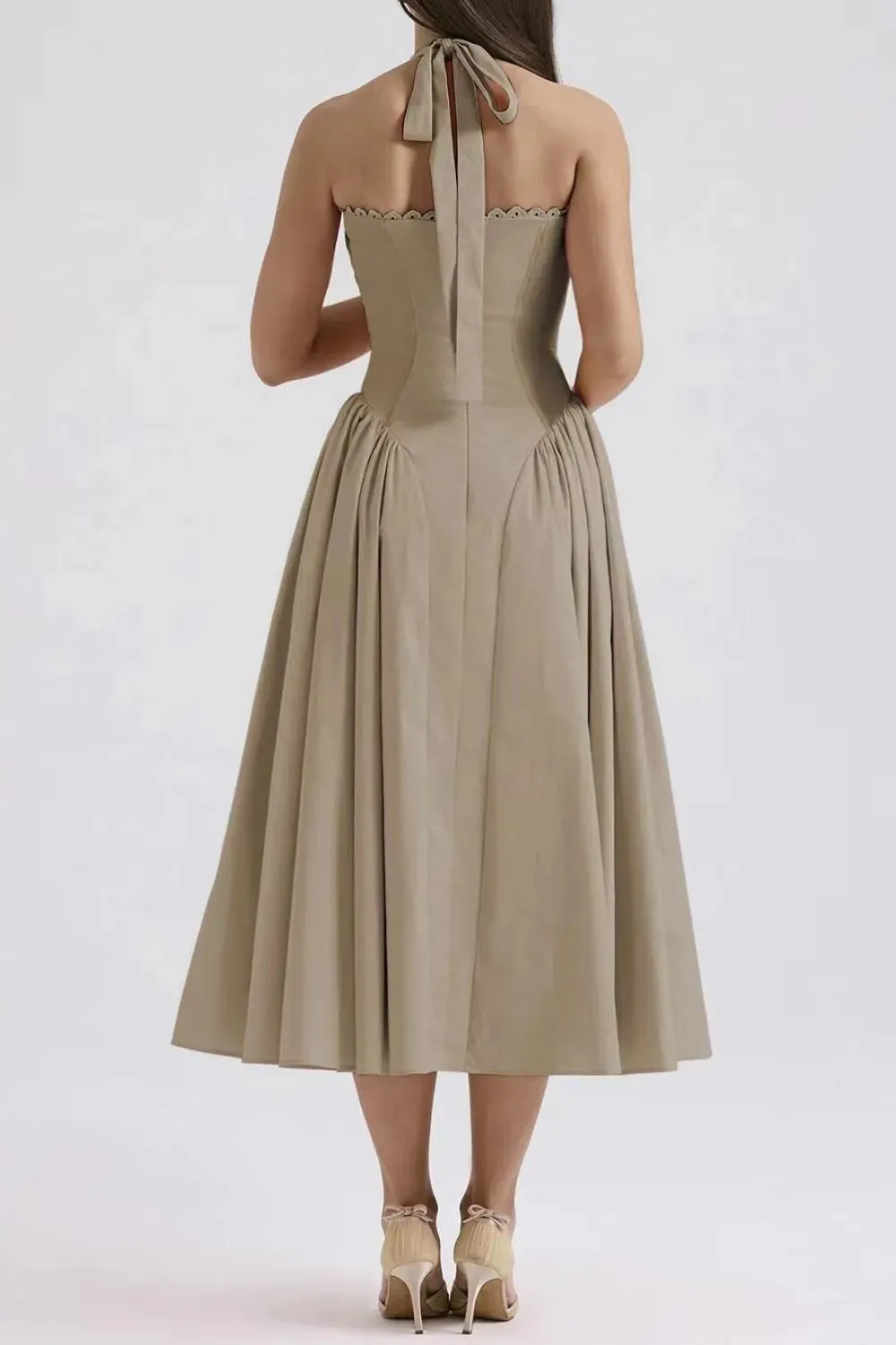 Ruched Halter Neck Midi Dress