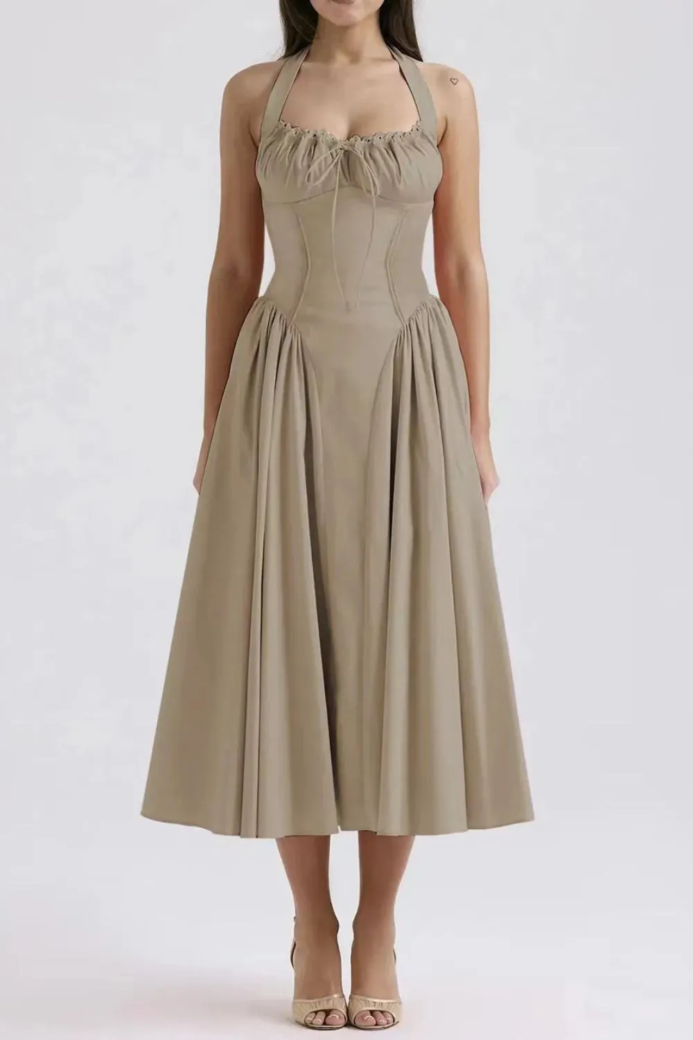 Ruched Halter Neck Midi Dress