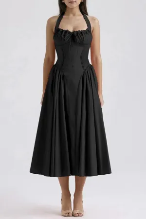 Ruched Halter Neck Midi Dress