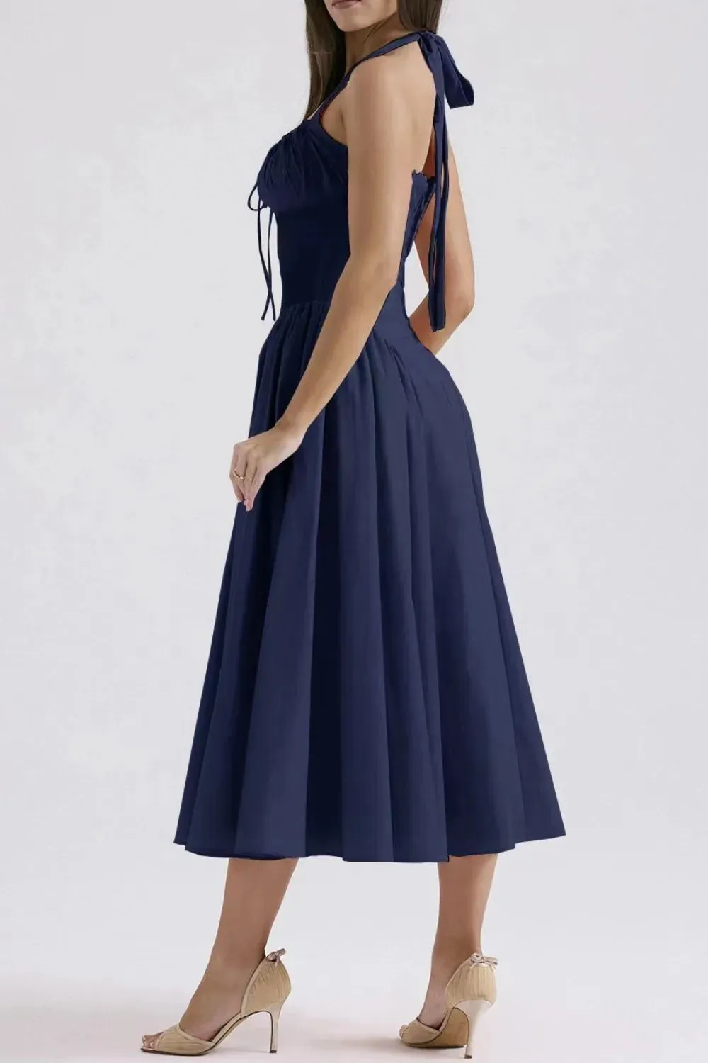 Ruched Halter Neck Midi Dress