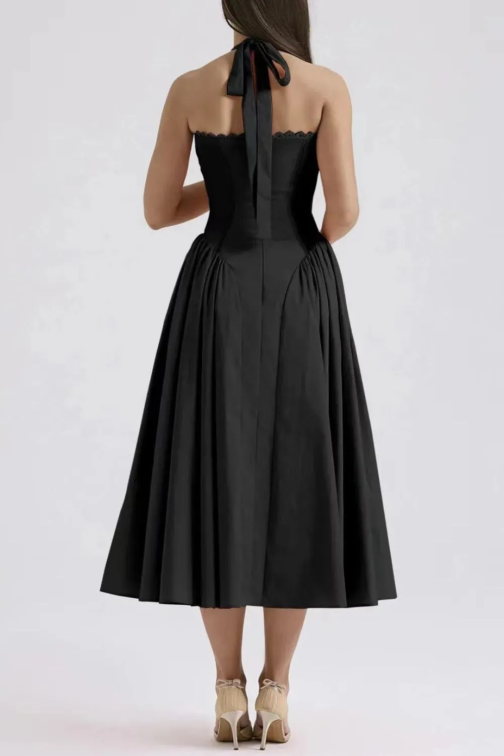Ruched Halter Neck Midi Dress