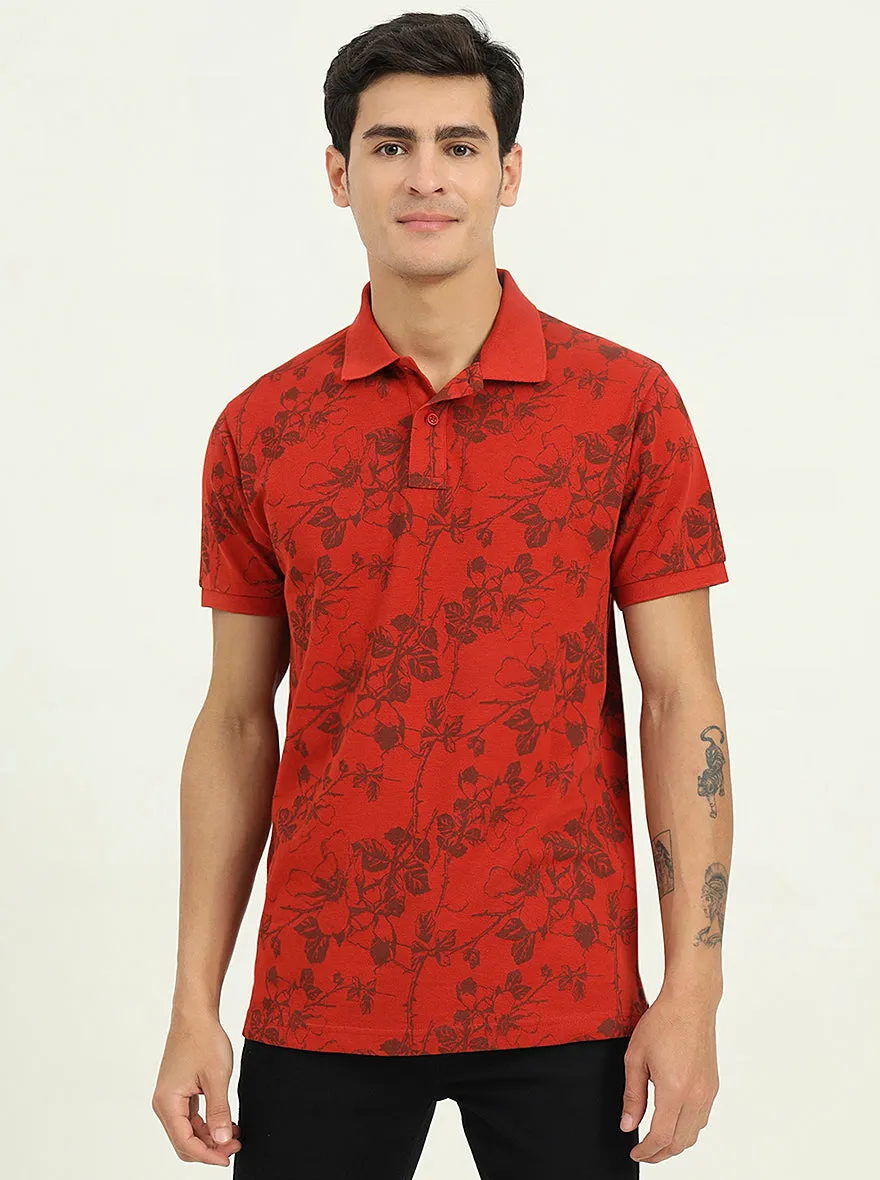 Rust Printed Slim Fit Polo T-Shirt | Greenfibre