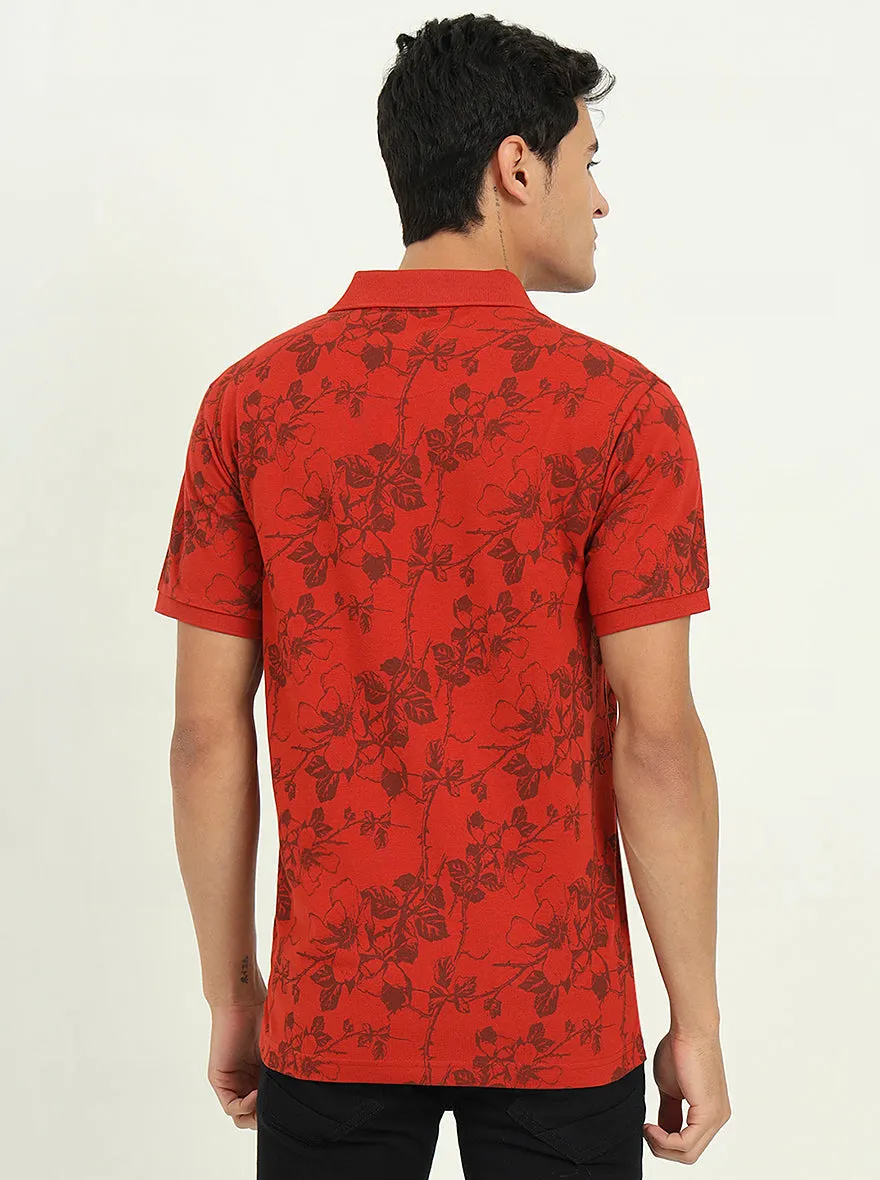 Rust Printed Slim Fit Polo T-Shirt | Greenfibre
