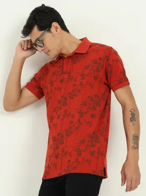 Rust Printed Slim Fit Polo T-Shirt | Greenfibre