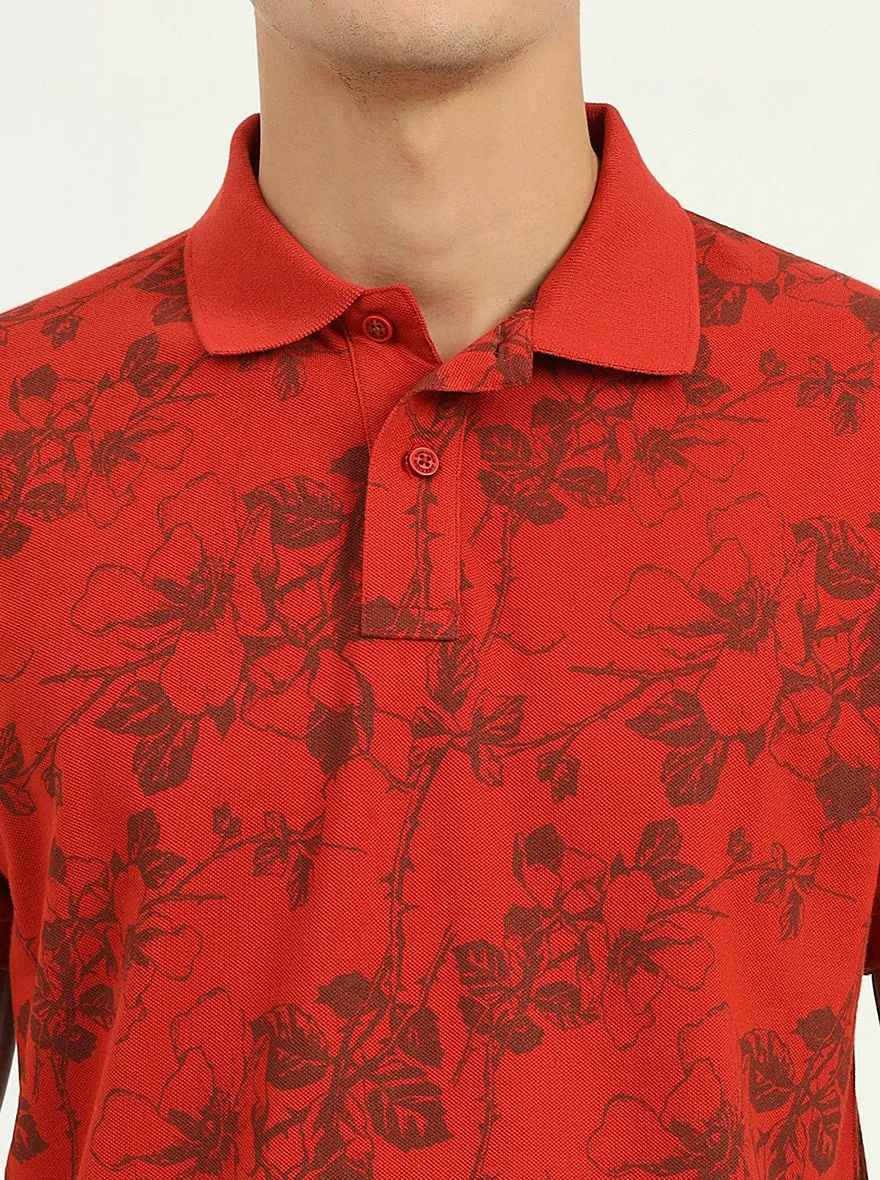 Rust Printed Slim Fit Polo T-Shirt | Greenfibre