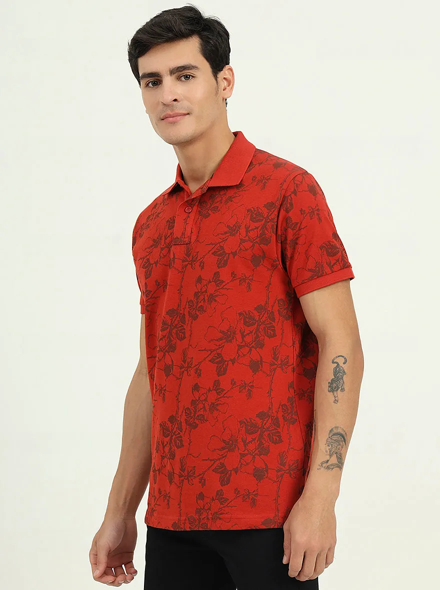Rust Printed Slim Fit Polo T-Shirt | Greenfibre