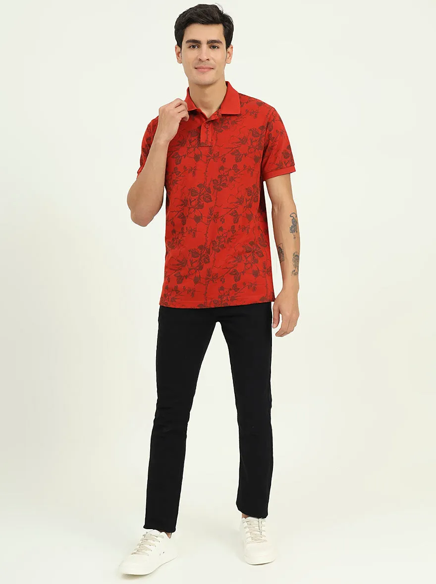 Rust Printed Slim Fit Polo T-Shirt | Greenfibre