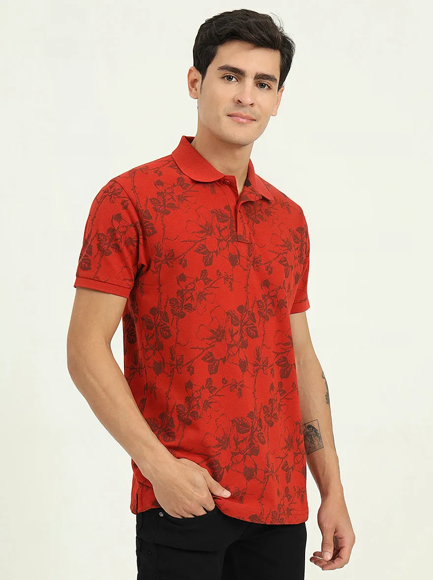Rust Printed Slim Fit Polo T-Shirt | Greenfibre