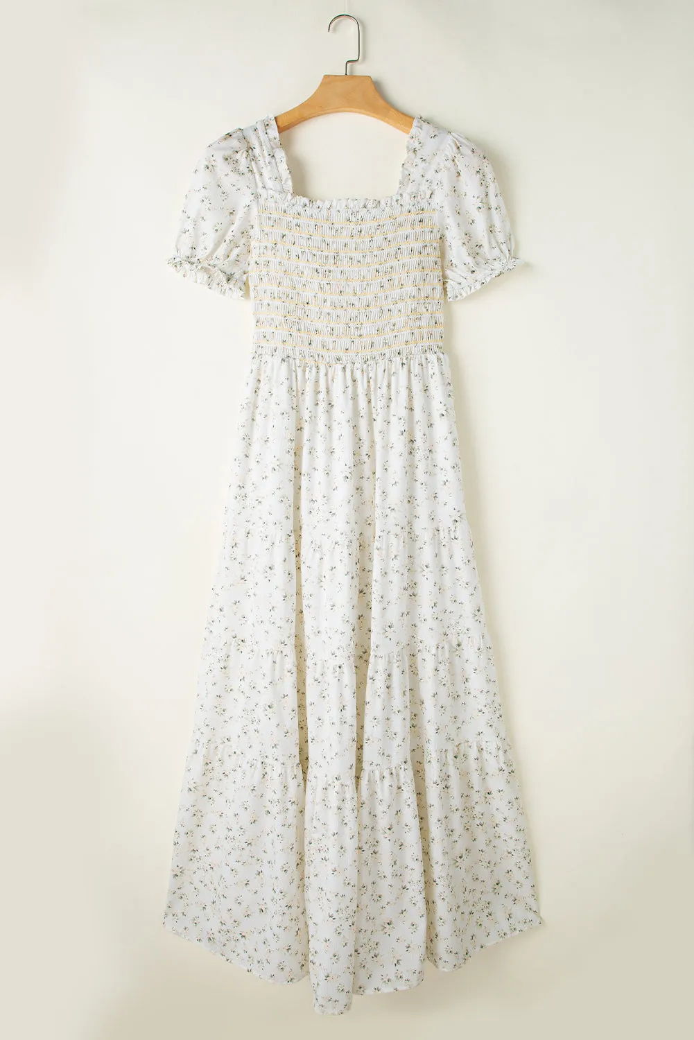 Sammy Smocked Printed Square Neck Short Sleeve Dress
