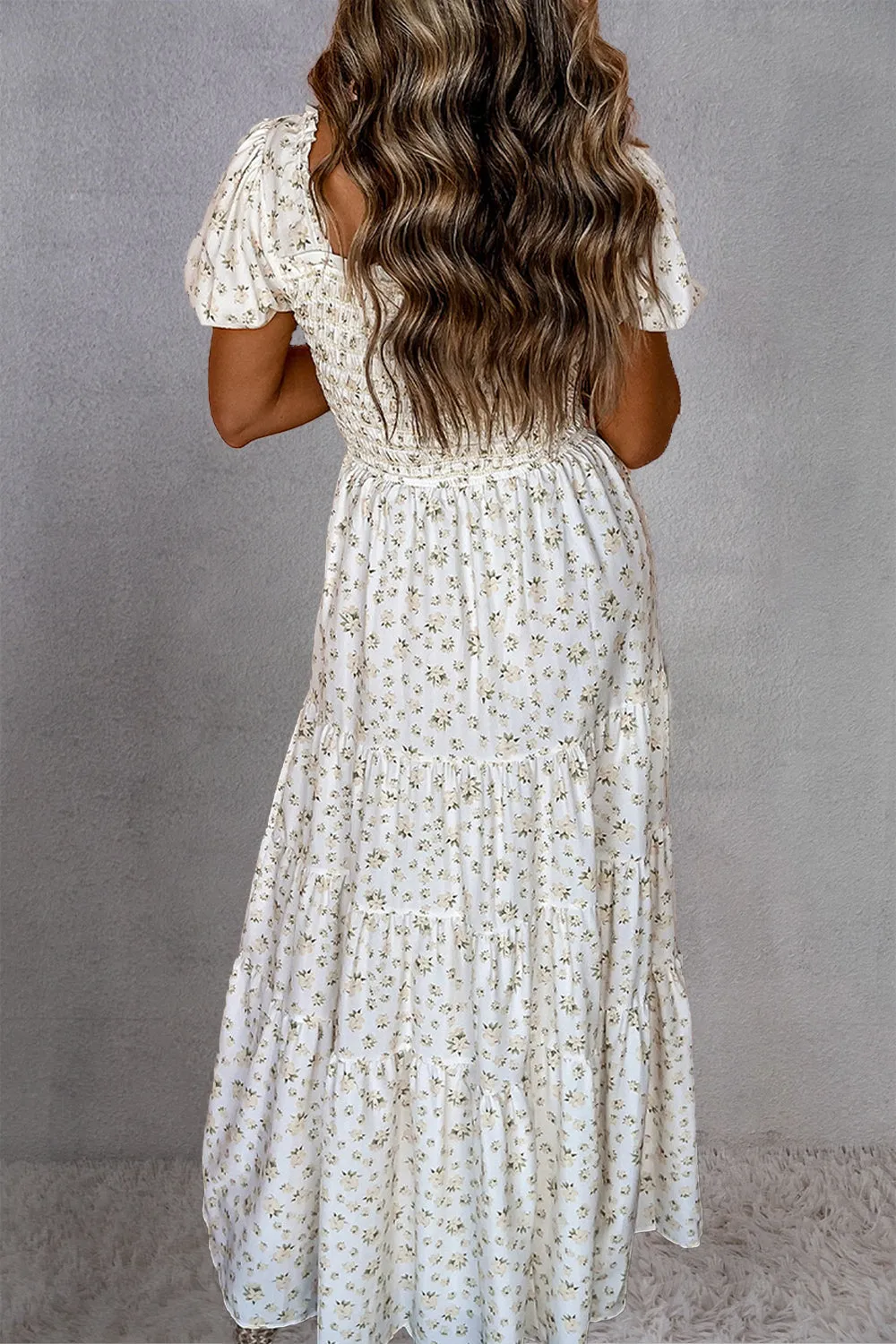 Sammy Smocked Printed Square Neck Short Sleeve Dress