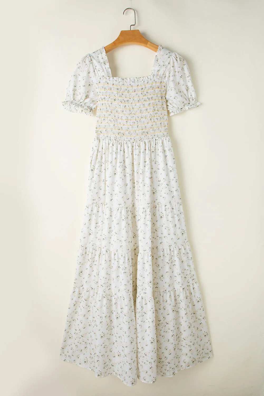 Sammy Smocked Printed Square Neck Short Sleeve Dress