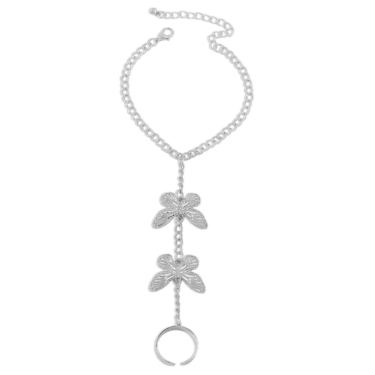 Silver-Plated Butterfly Wrist-To-Ring Bracelet