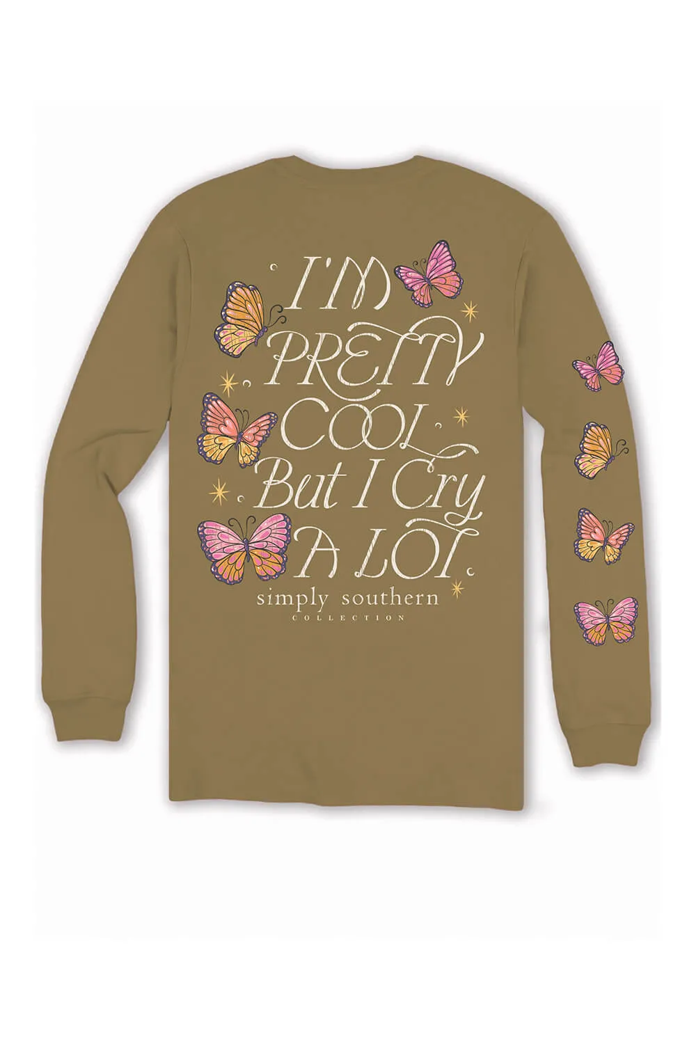 Simply Southern Plus Size Long Sleeve I’m Pretty Cool But I cry A Lot T-Shirt for Women in Tulepo Gold | EXT-LS-CRY-TULEPO