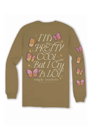 Simply Southern Plus Size Long Sleeve I’m Pretty Cool But I cry A Lot T-Shirt for Women in Tulepo Gold | EXT-LS-CRY-TULEPO