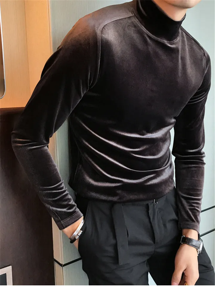 Slim Velvet Mock Neck Long Sleeve T-Shirts