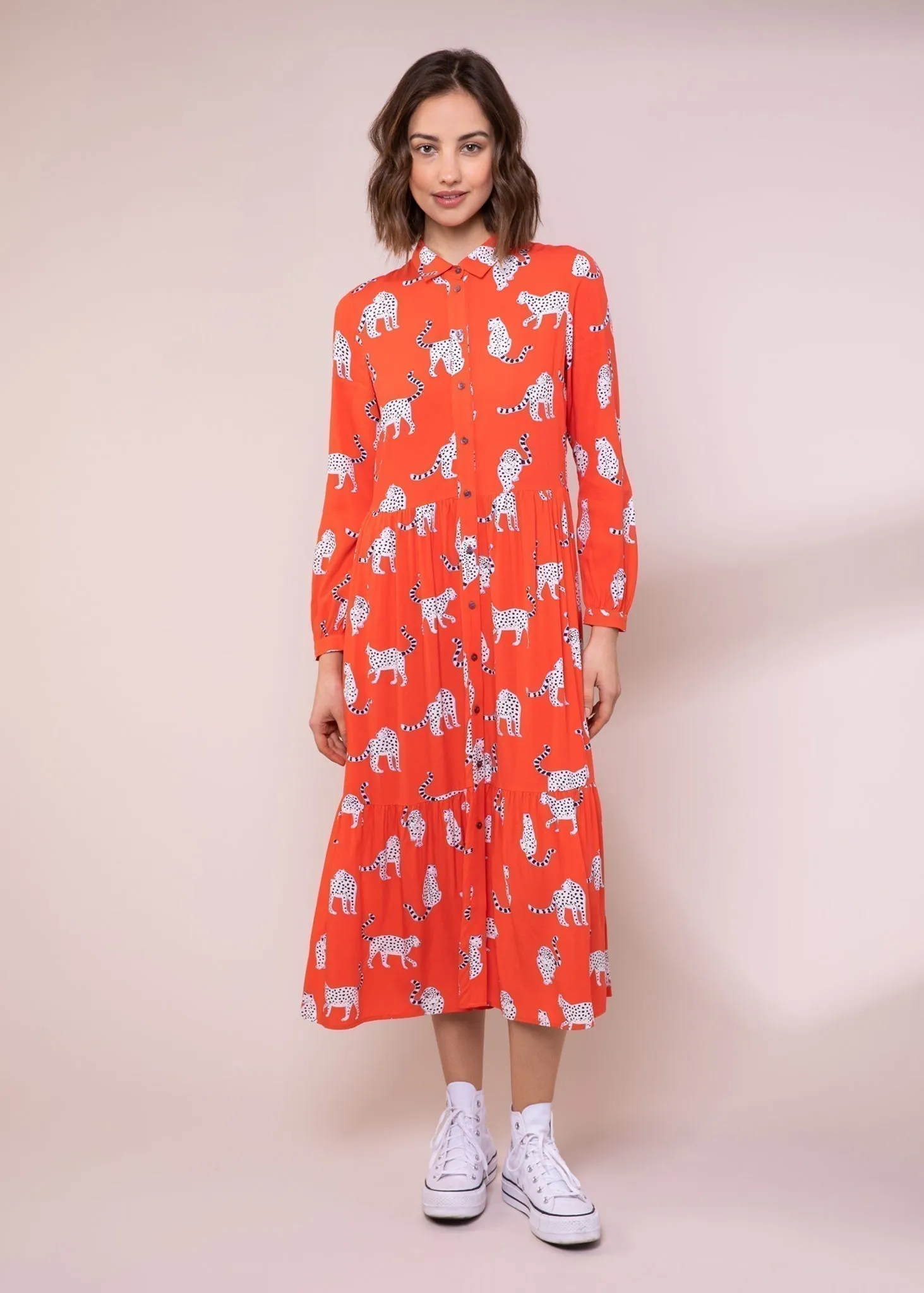 Snow Leopards EcoVero Midi Shirt Dress