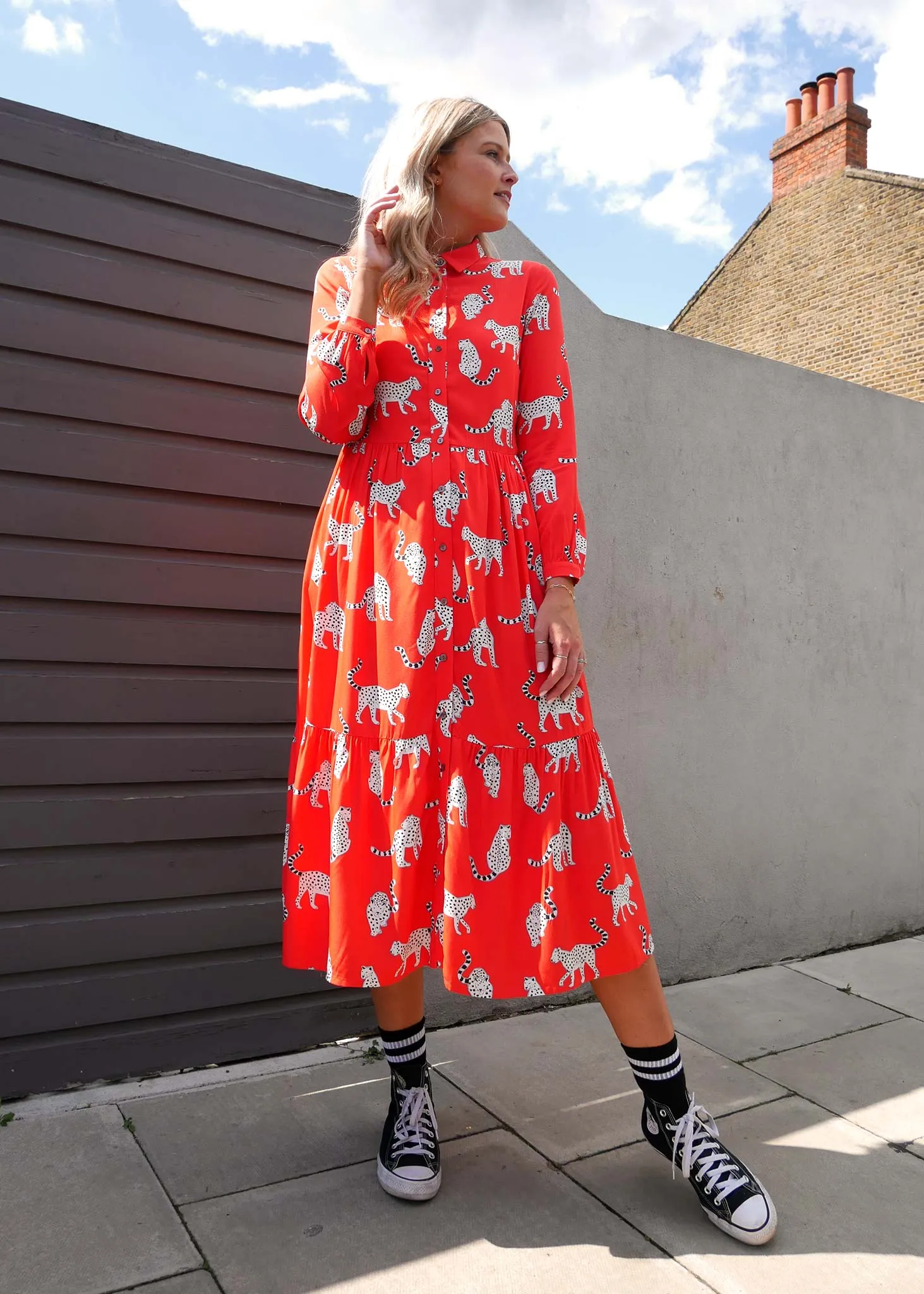 Snow Leopards EcoVero Midi Shirt Dress