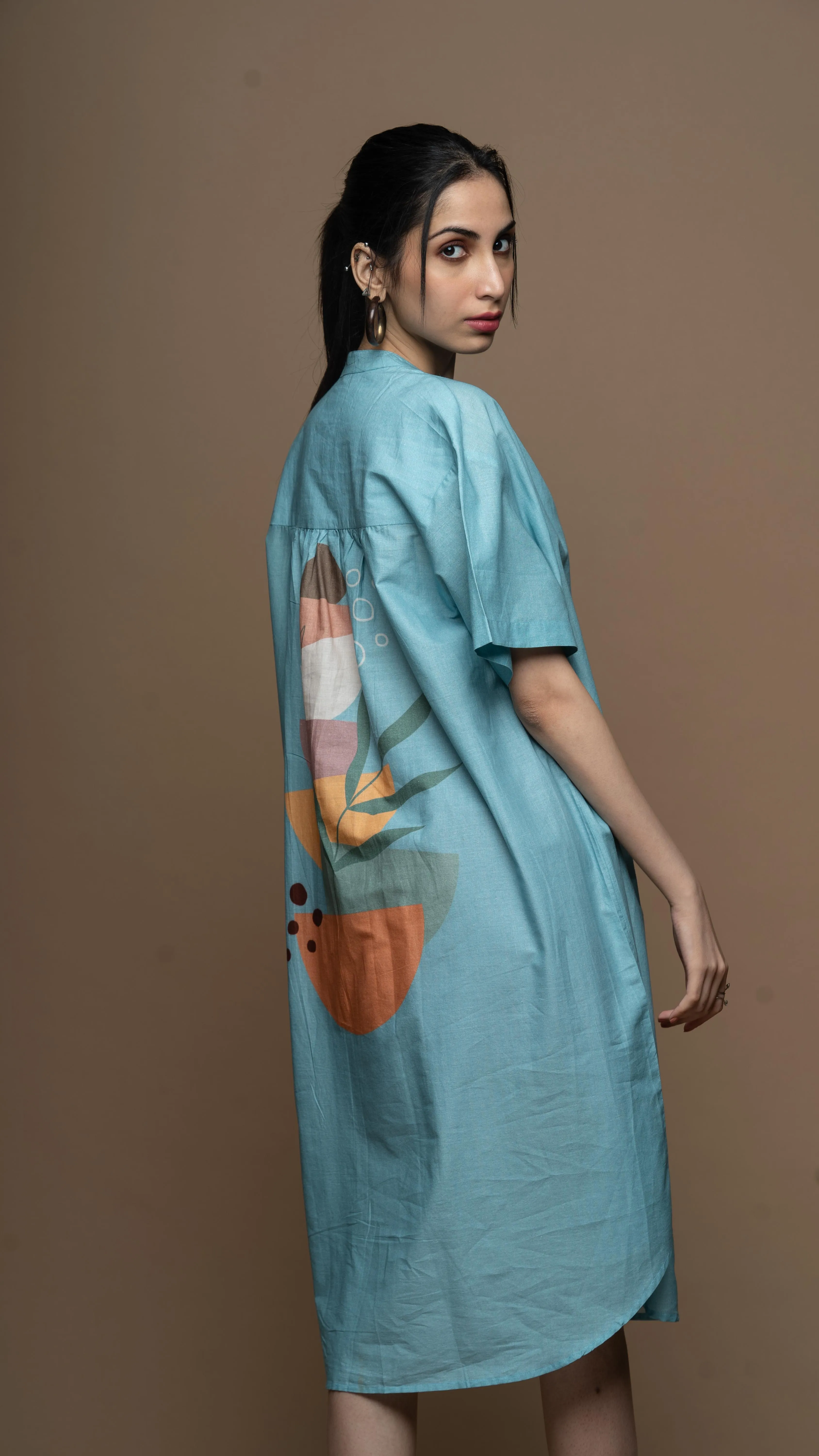 Soft Blue Semicircle Stacks Shirt Dress