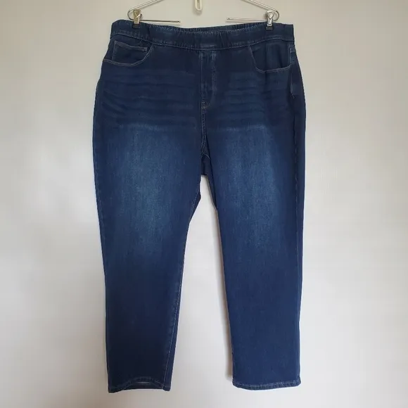 SOFT SURROUNDINGS JEANS WOMENS SZ 2X STRAIGHT LEG PULL ON BLUE  ELASTIC WAIST