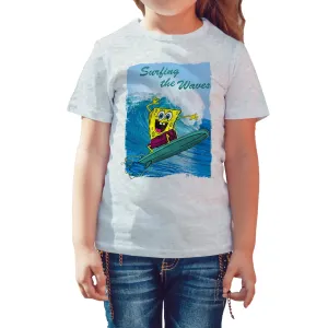 SpongeBob SquarePants Surfing Official Kid's T-Shirt (Heather Grey)