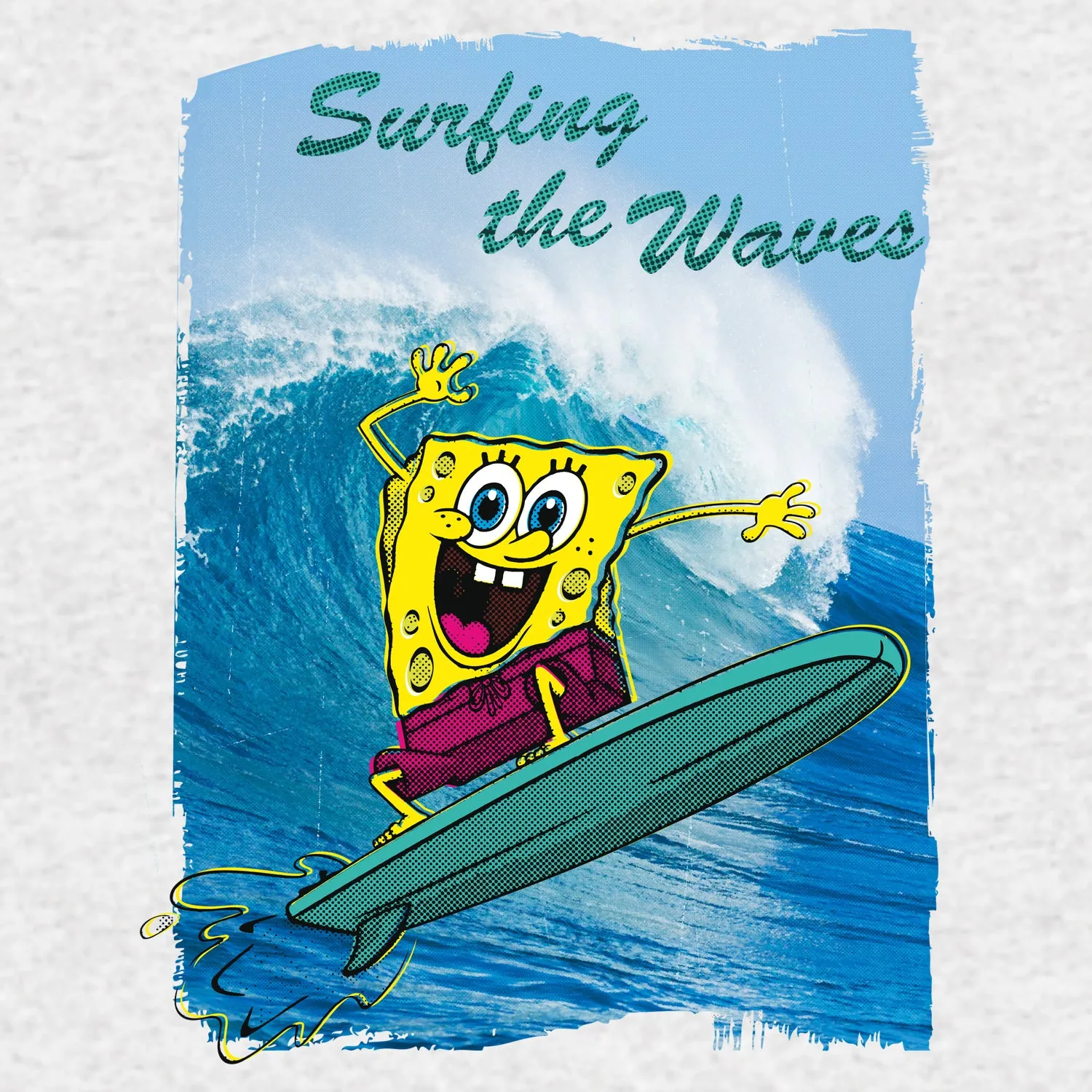 SpongeBob SquarePants Surfing Official Kid's T-Shirt (Heather Grey)