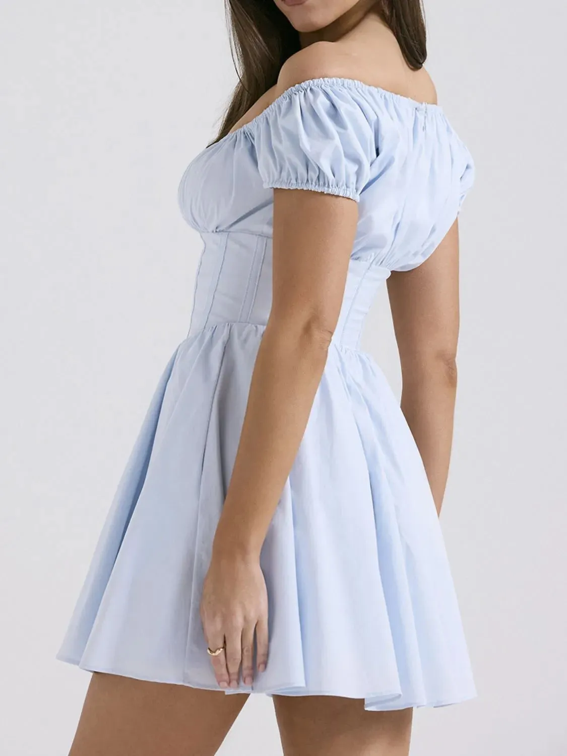 Square Neck Cap Sleeve Mini Dress