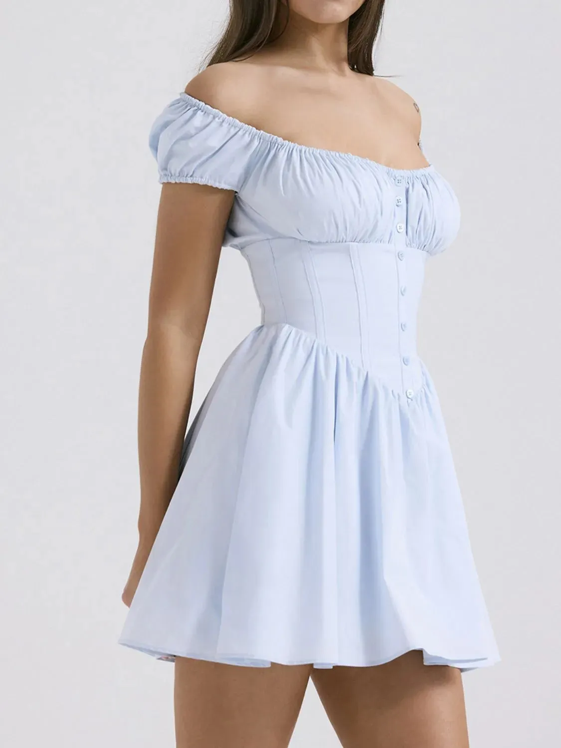 Square Neck Cap Sleeve Mini Dress