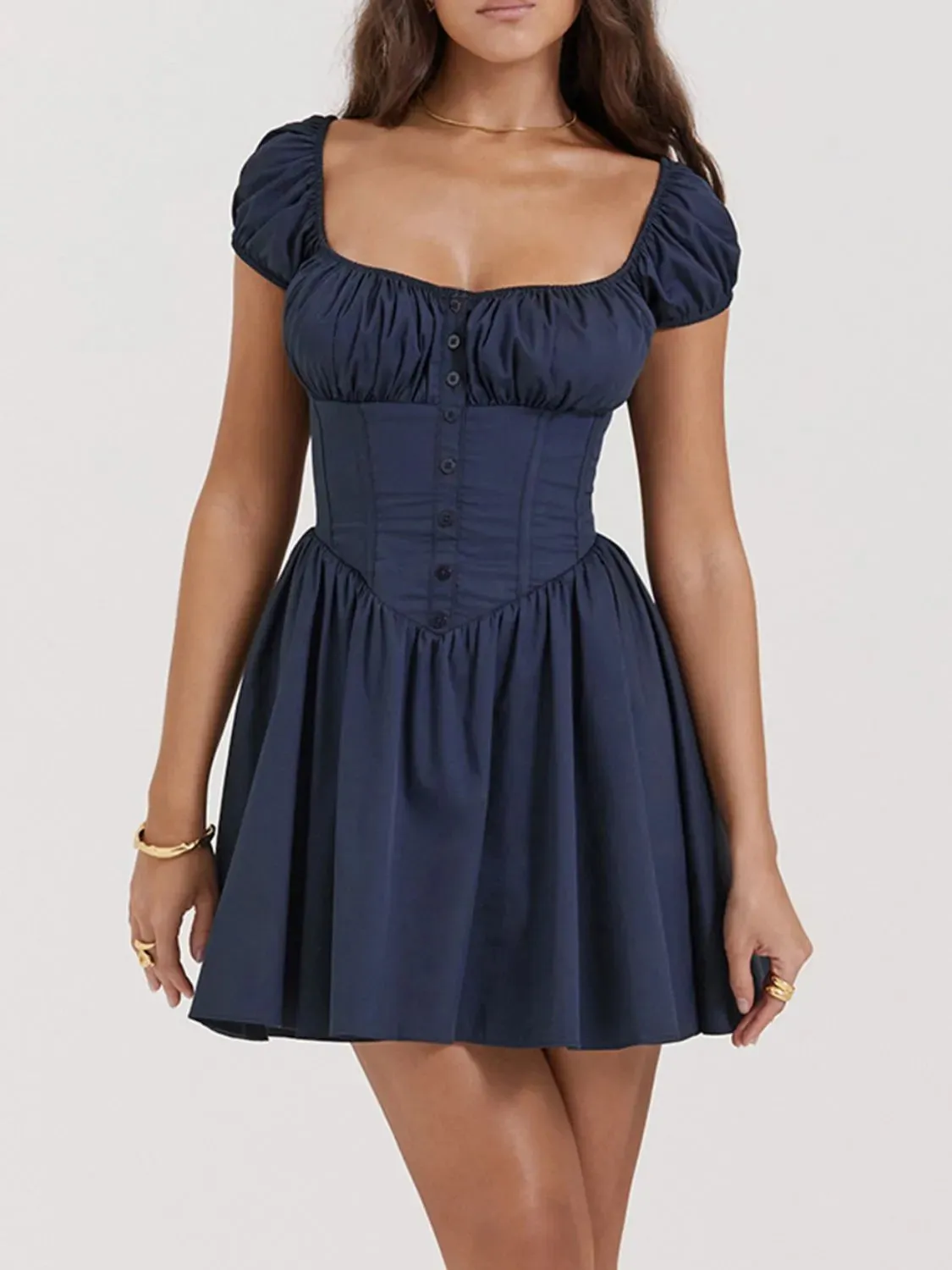 Square Neck Cap Sleeve Mini Dress