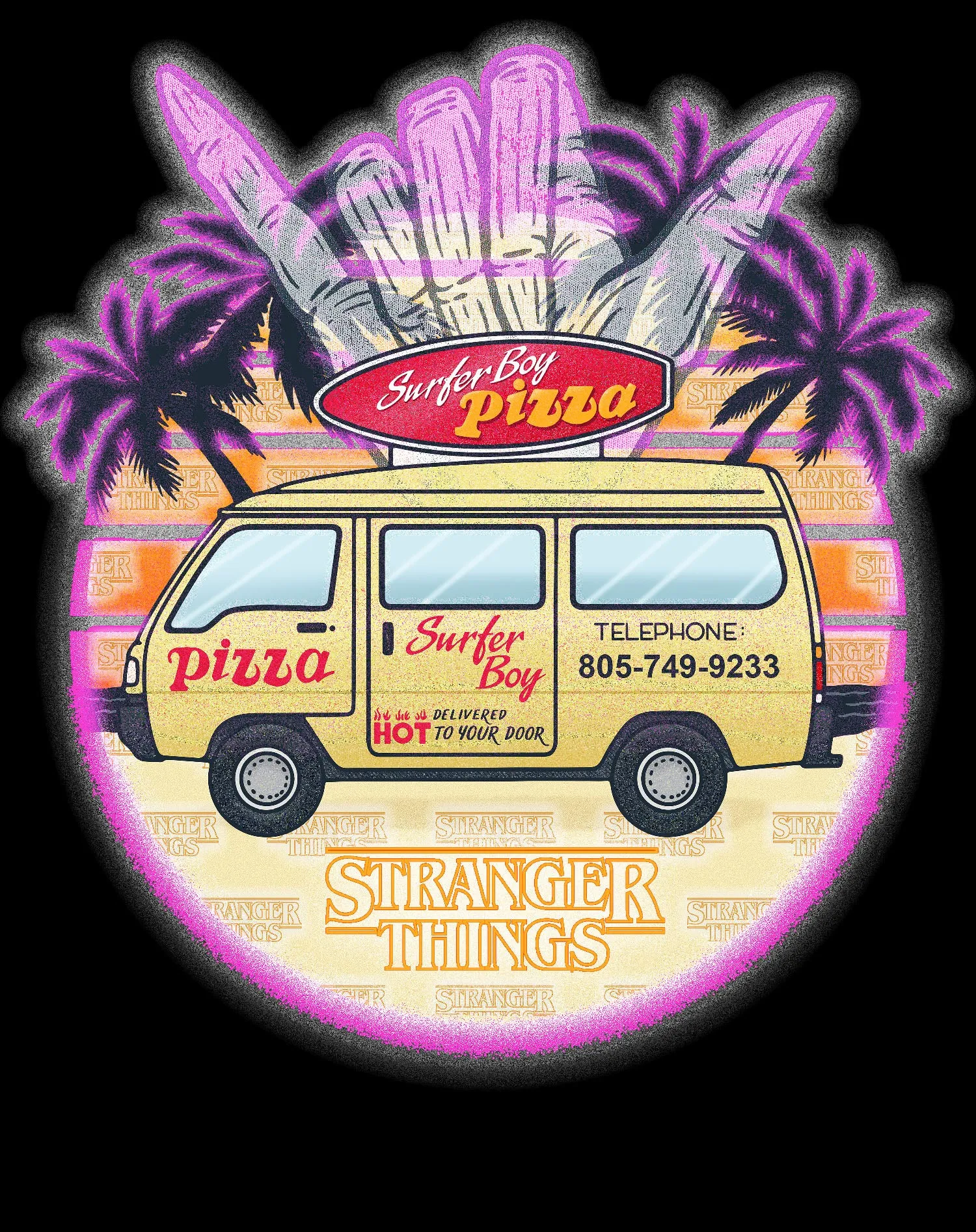 Stranger Things Argyle Splash Surf Pizza Official Women's T-Shirt