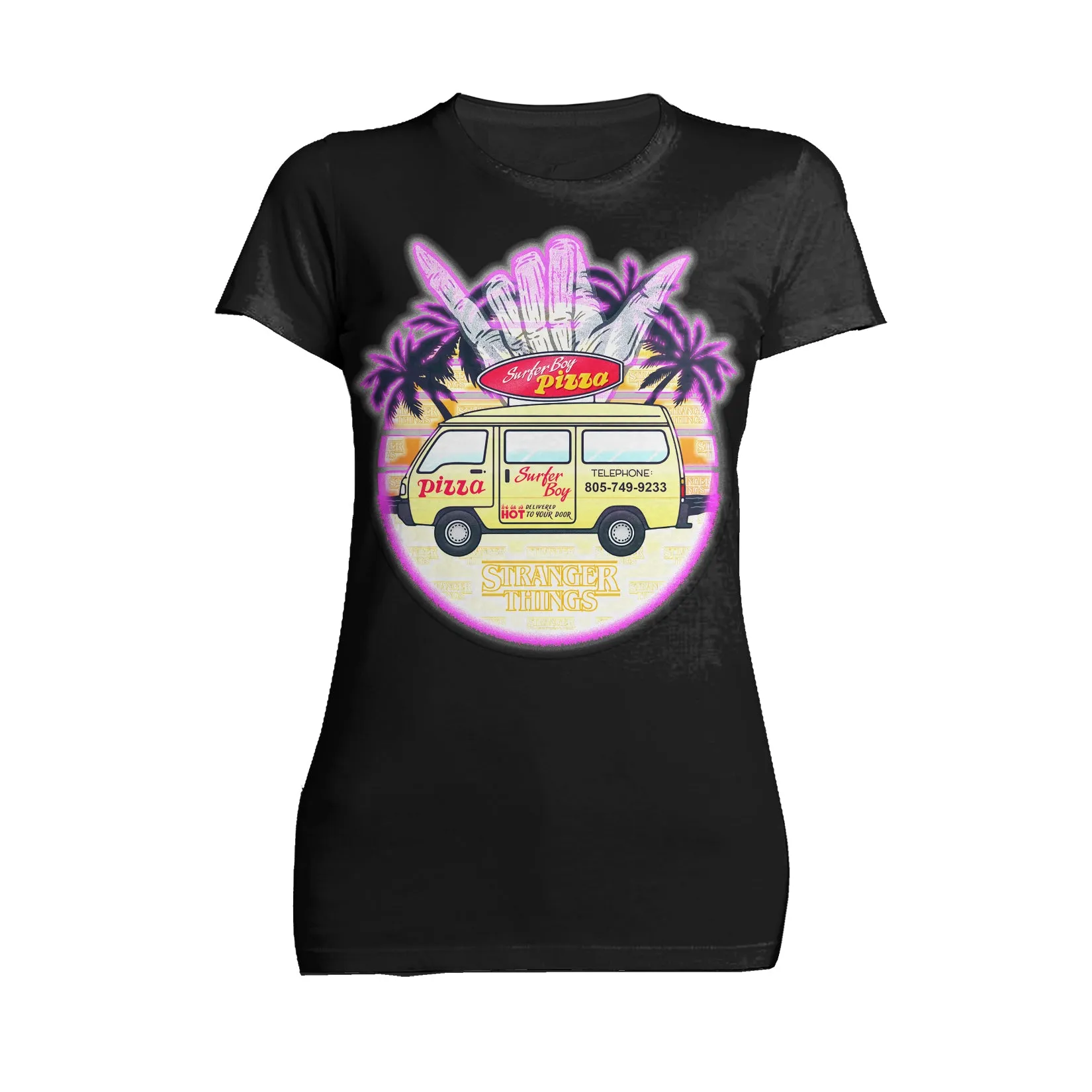 Stranger Things Argyle Splash Surf Pizza Official Women's T-Shirt