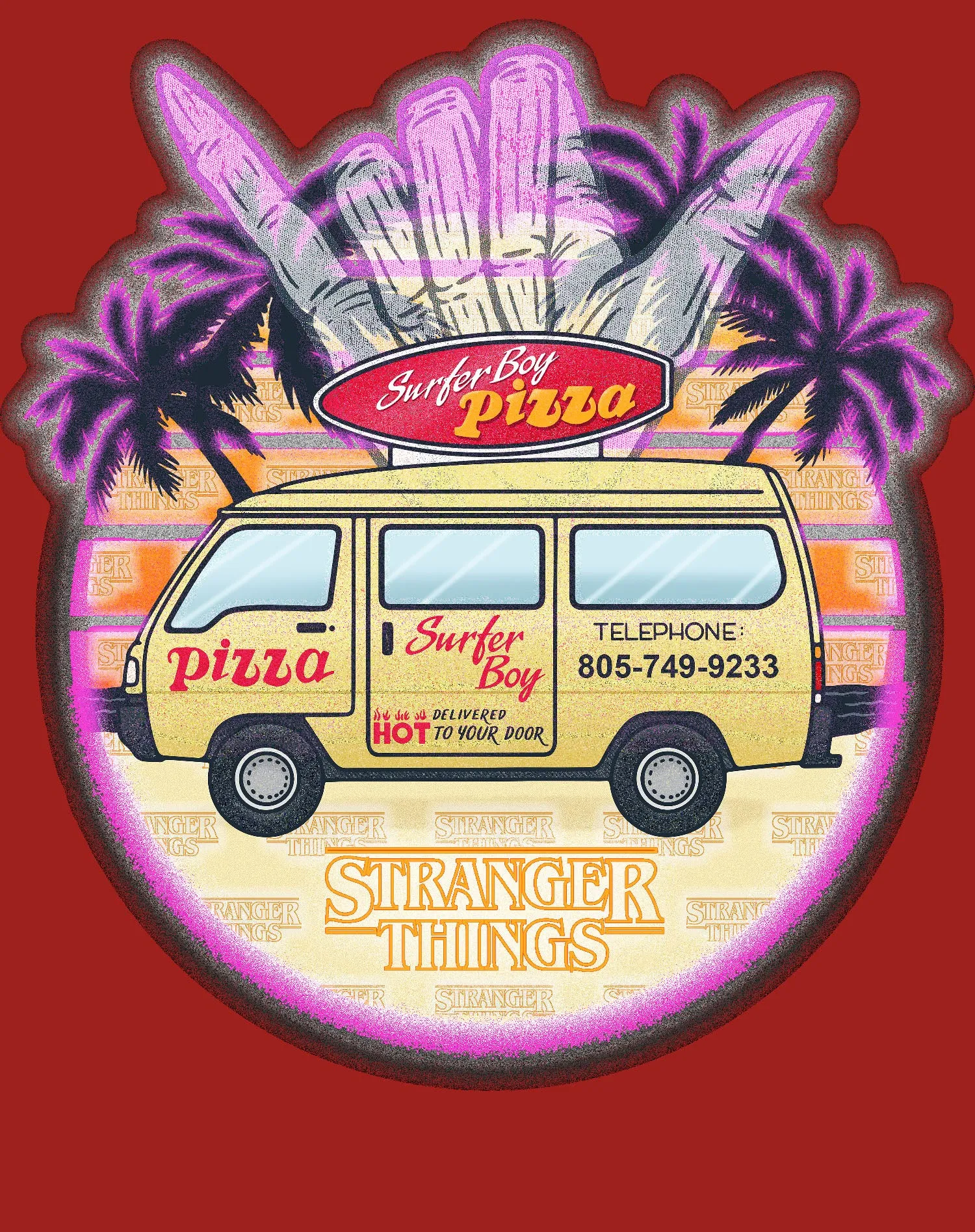 Stranger Things Argyle Splash Surf Pizza Official Women's T-Shirt