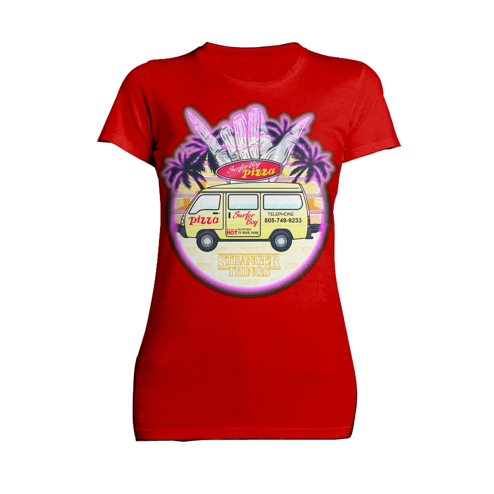 Stranger Things Argyle Splash Surf Pizza Official Women's T-Shirt