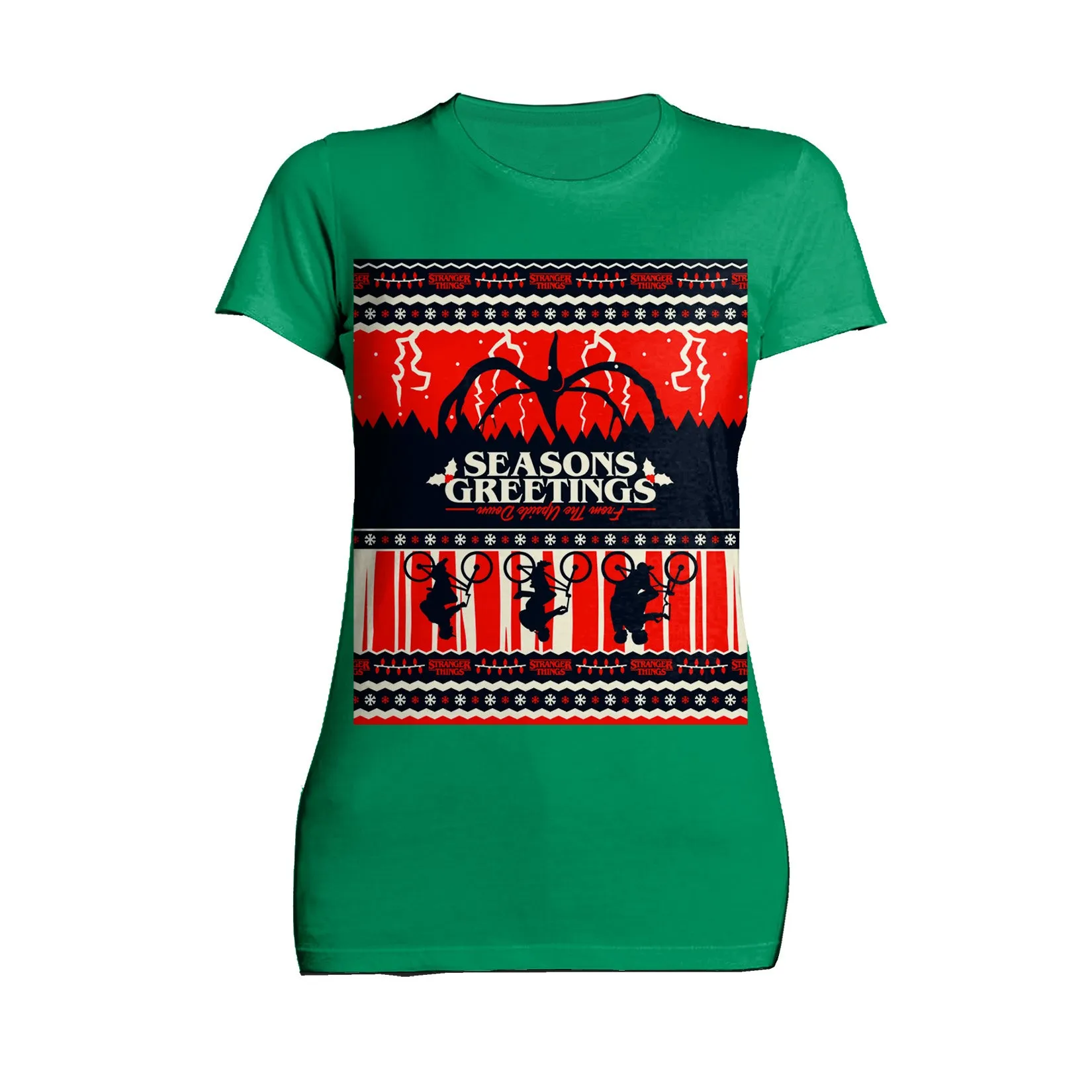 Stranger Things Xmas Mind Flayer Upside Down Women's T-Shirt