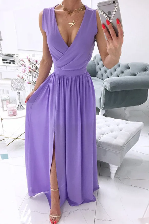 Street Solid V Neck A Line Dresses(5 Colors)