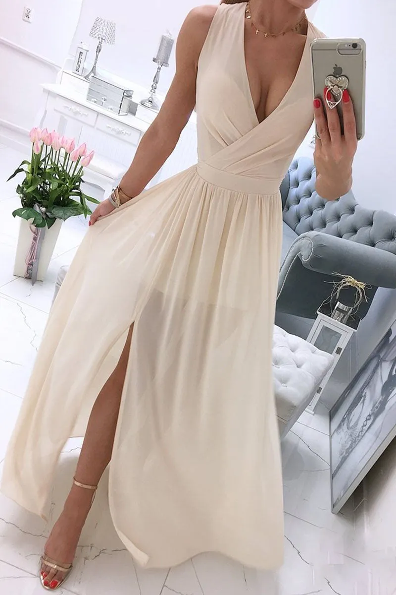 Street Solid V Neck A Line Dresses(5 Colors)