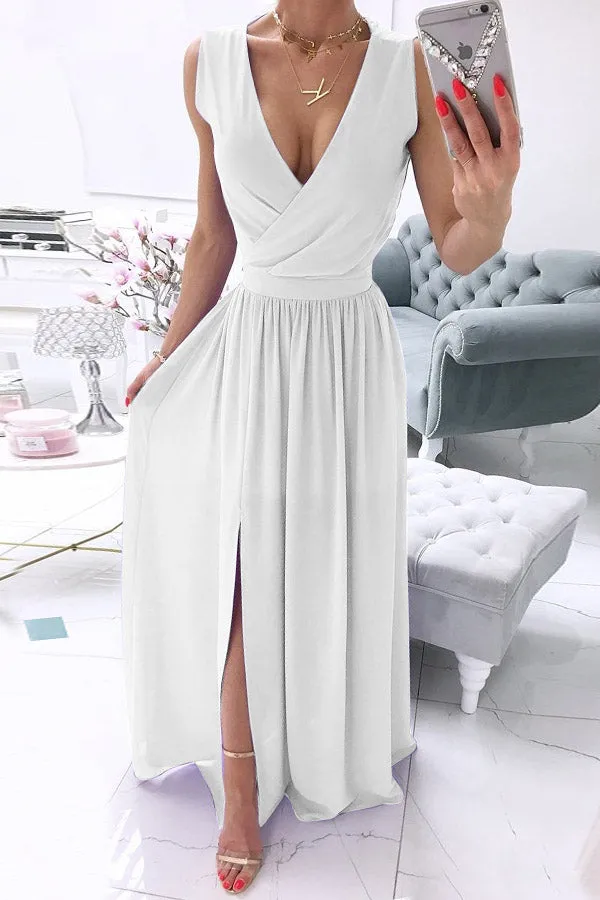 Street Solid V Neck A Line Dresses(5 Colors)