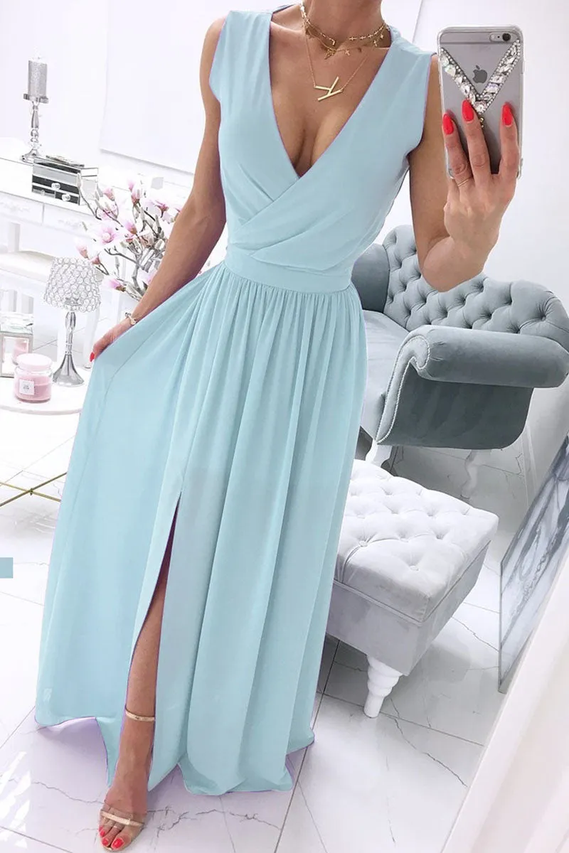 Street Solid V Neck A Line Dresses(5 Colors)