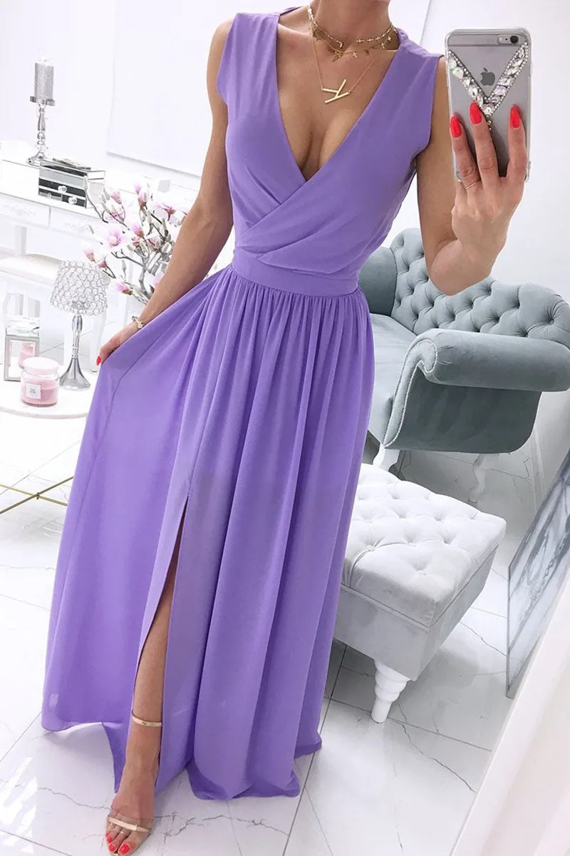 Street Solid V Neck A Line Dresses(5 Colors)